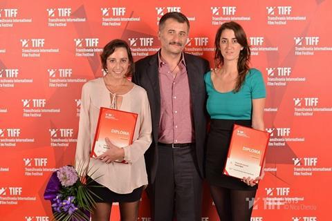 Cristi Puiu with the winners of the Special Jury Award, the Uruguayan directing duo Ana Guevara Pose and Leticia Jorge Romero of So Much Water